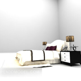 Cama de casal branca tamanho grande com carpete Modelo 3D