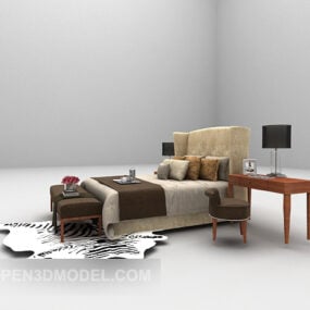 Modern Style Double Bed With Animal Carpet 3d model