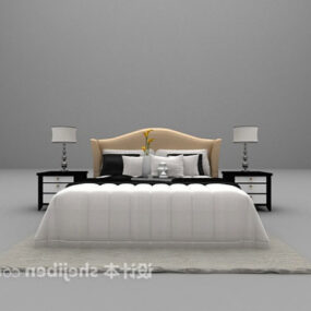 3д модель современной двуспальной кровати в отеле с белой кушеткой