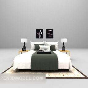 담요가있는 카펫이있는 현대적인 더블 침대 3d 모델