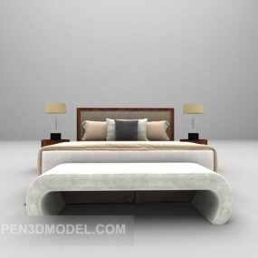 Simple Double Bed With Daybed 3d model