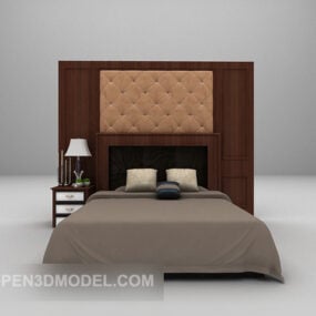 Kahverengi Yataklı Çift Kişilik Yatak 3d model
