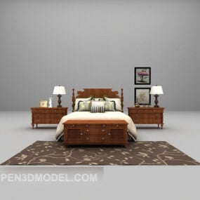 Trä sängmöbler Vintage matta 3d-modell