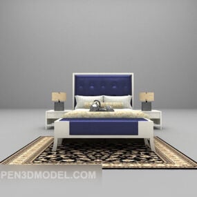 ריהוט מיטה לבנה עם שטיח דגם תלת מימד