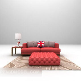 3д модель дивана из красной ткани с ковром