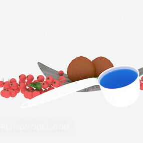 نموذج كوب زجاجي لطعام الفواكه ثلاثي الأبعاد