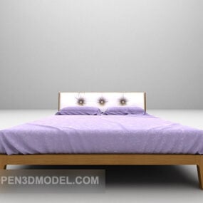 Wood Bed Furniture Purple Mattress 3d model