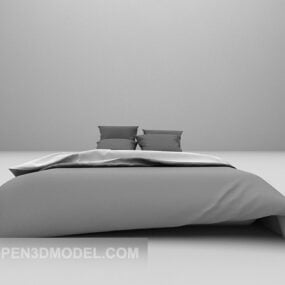 3д модель двуспальной кровати с мебелью серого одеяла