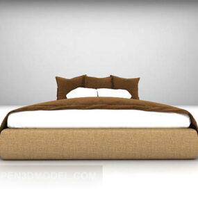 갈색 담요 더블 침대 가구 V1 3d 모델