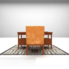 European Style Desk Chair With Carpet 3d model