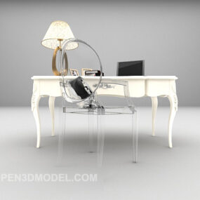 White European Desk Chair With Tableware 3d model