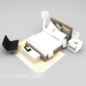 Modern Style Double Bed With Relax Chair V1 3d model