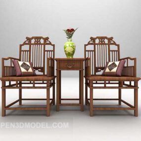 Mesa e cadeira de madeira tradicional chinesa modelo 3d