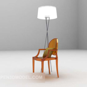 Wood Home Chair With Floor Lamp 3d model