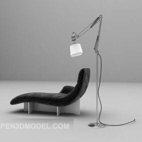 Long-shaped Lounge Chair With Floor Lamp 3d model