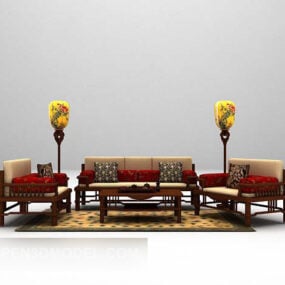 3д модель деревянного дивана с ковровым покрытием