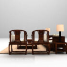 Китайский деревянный диван-кресло с ковром