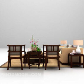 Modern Multiplayer Sofa With Wiid Chair 3d model