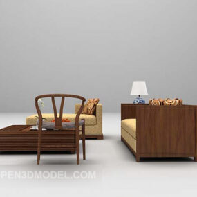 Wooden Style Asian Sofa Design 3d model
