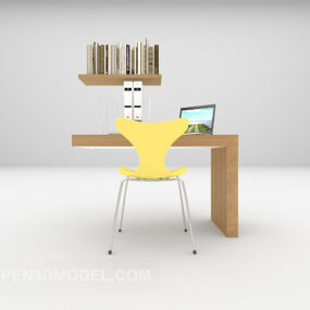 Enkelt skrivebord med plaststol 3d-modell