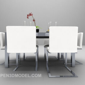 میز و صندلی مدرن پارچه سفید مدل سه بعدی