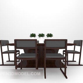 Dinning Brown Table And Chair Combination 3d model