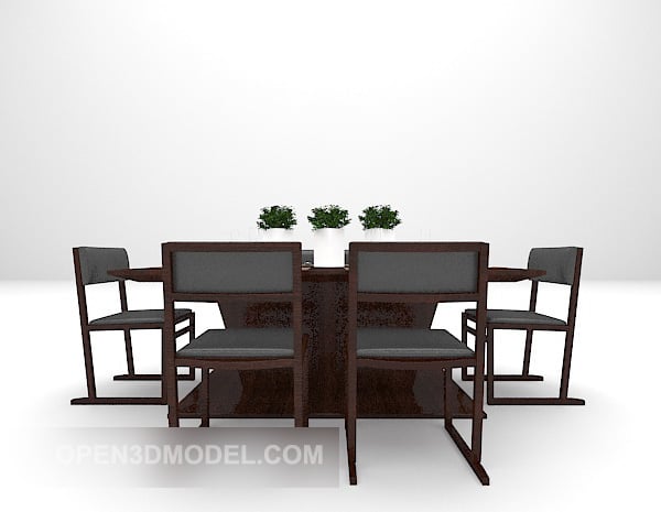 Обеденный коричневый стол и комбинация стула