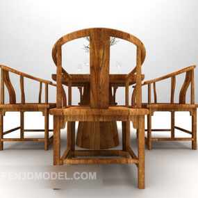 Chinese Dinning Wooden Table And Chairs V1 3d model