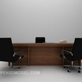 Office Wooden Work Desk With Chair 3d model