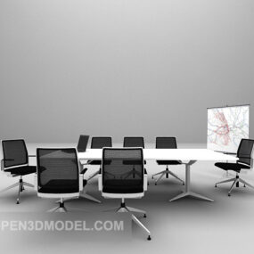3д модель офисного конференц-стола со стулом на колесах