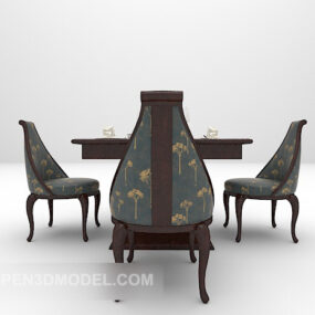 European Classic Wooden Dining Table Chair 3d model