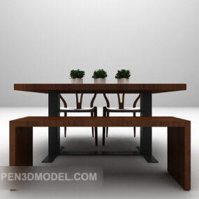 3д модель деревянного стола и обеденного стула
