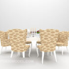 طاولة طعام بيضاء مع كرسي قماش بني