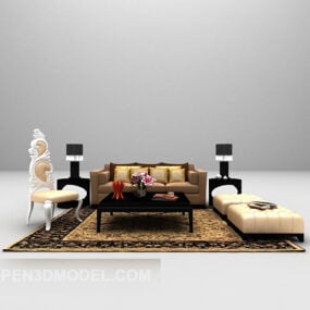 Brown Combination Sofa With Carpet 3d model
