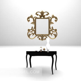 Gabinete lateral negro con espejo tallado modelo 3d