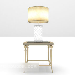 Houten frametafel met luxe lamp 3D-model