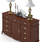 Wall Cabinet With Antique Lamp And Tableware