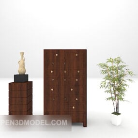 Locker With Decorative Sculpture And Plant Potted 3d model