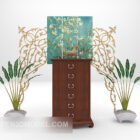 Wood Side Cabinet Decorative With Plant Potted