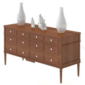 Elegant Wood Side Cabinet With Vase Decor 3d model