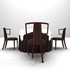 โต๊ะสีน้ำตาลยุโรปพร้อมเก้าอี้หรูหราแบบจำลอง 3 มิติ
