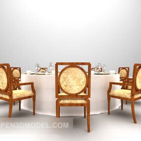 Κινεζικό στρογγυλό τραπέζι με ξύλινη καρέκλα τρισδιάστατο μοντέλο