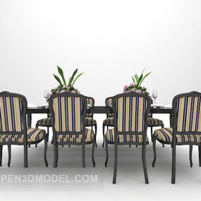 European Long Dining Table Chair 3d model