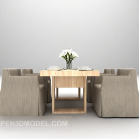 Simple Table Wooden With Twin Chair 3d model