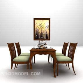 Moderner Familientisch aus Holz mit Stuhl 3D-Modell