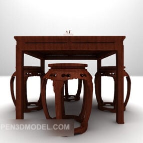 Κινεζικό τραπέζι και καρέκλα παραδοσιακό τρισδιάστατο μοντέλο