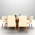 Mesa de madera moderna y sillas de tela beige