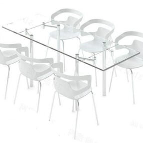 Glass Table With Plastic White Chair 3d model
