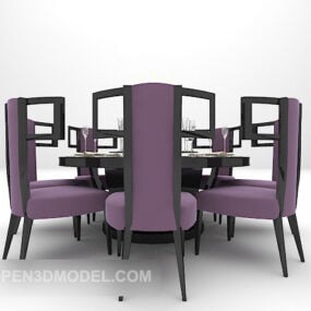 Elegant Dark Wooden Table Chair Set 3d model