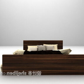 Holzbett mit Kissen 3D-Modell